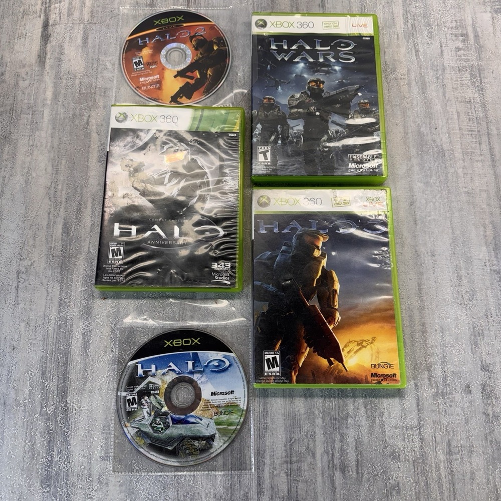 Halo Bundle OG Xbox & 360 5 Game Lot Halo 1 2 3 Reach Wars